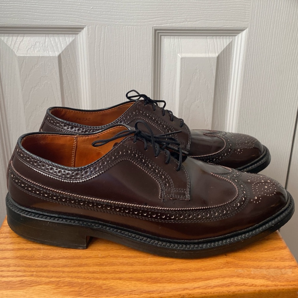VINTAGE 1960s DEXTER Chancellors Burgundy Leather Wingtip Derby Shoes 9.5 E - Picture 2 of 15